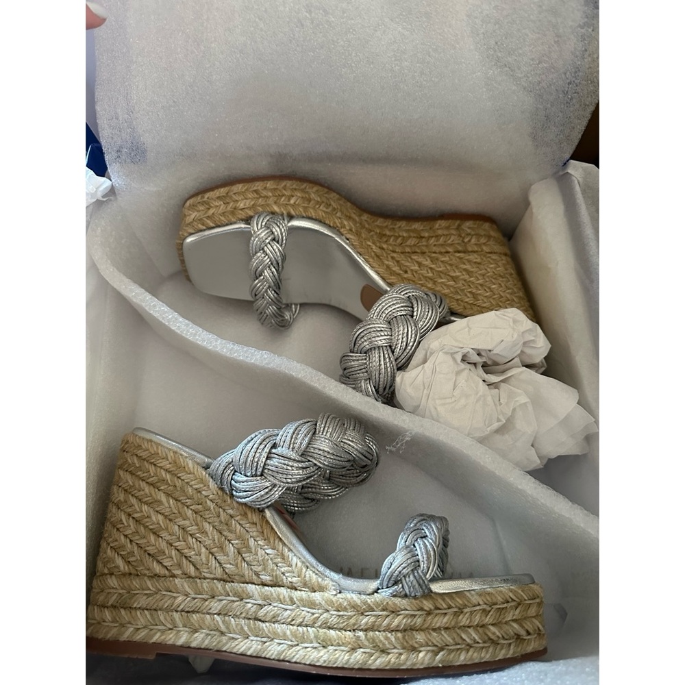 STUART WEITZMAN BRAIDA ESPADRILLE SLIDE SANDALS LIQUID METALLIC SILVER NIB 7.5